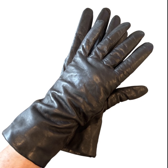 Genuine Black Leather Cashmere Lining Gloves Size 8 - Picture 7 of 7